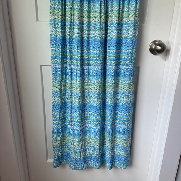 J. Jill Sleeveless Aegean Ikat Green and Blue Print Island Maxi Dress Size Med - Picture 8 of 13
